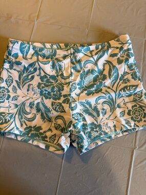Floral Print Women’s Shorts in Teal and White